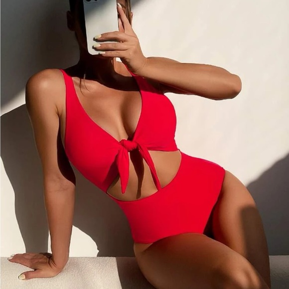 SHEIN Other - Red Knot Front Cutout One Piece Swimsuit